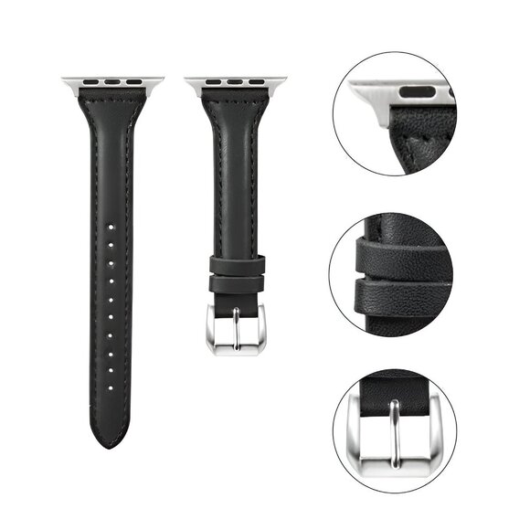 NEW[BAND] Slim BLACK Strap Leather For Apple Watch - Picture 4 of 5